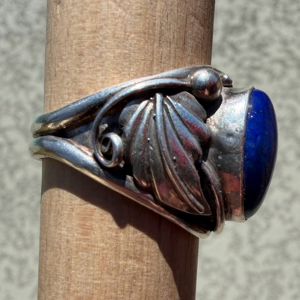 1970-80 Navajo sterling silver Lapis Lazuli ring men’s size 12 - Picture 3 of 7